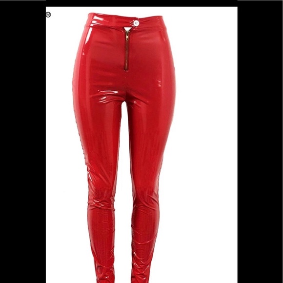 Red faux leather pants - Picture 1 of 4